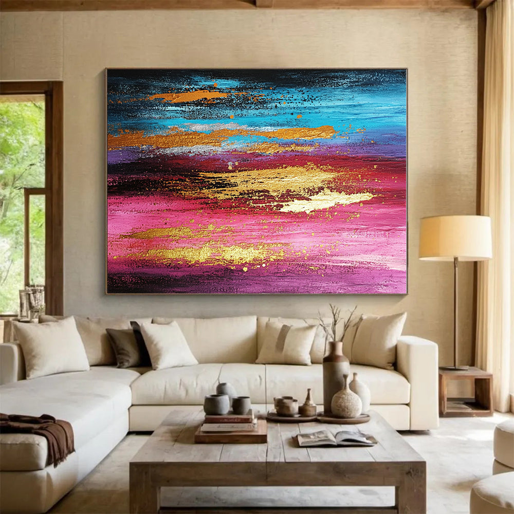 Pink Purple Abstract Painting with Gold Details GER719