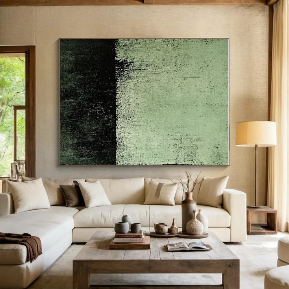 Dark Green and Black Textured Abstract Painting GER233