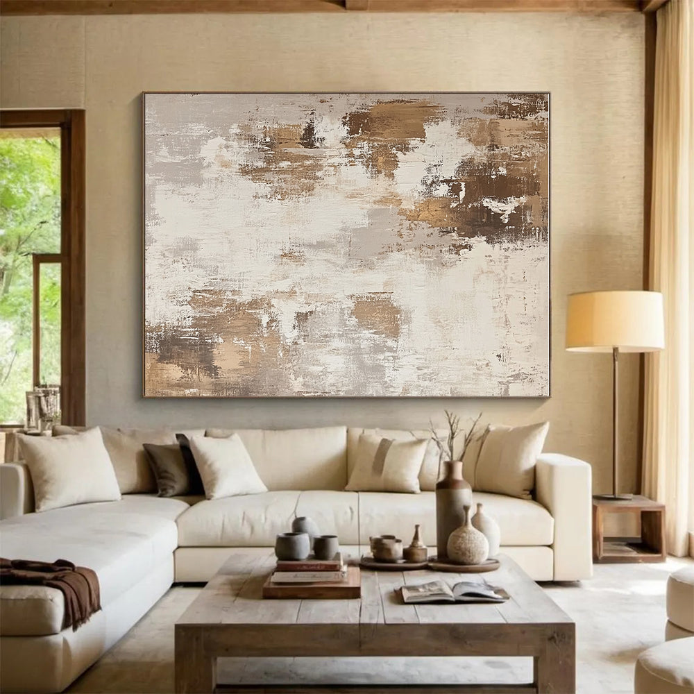 Beige and Brown Textured Abstract Painting with Earthy Vibes GER126