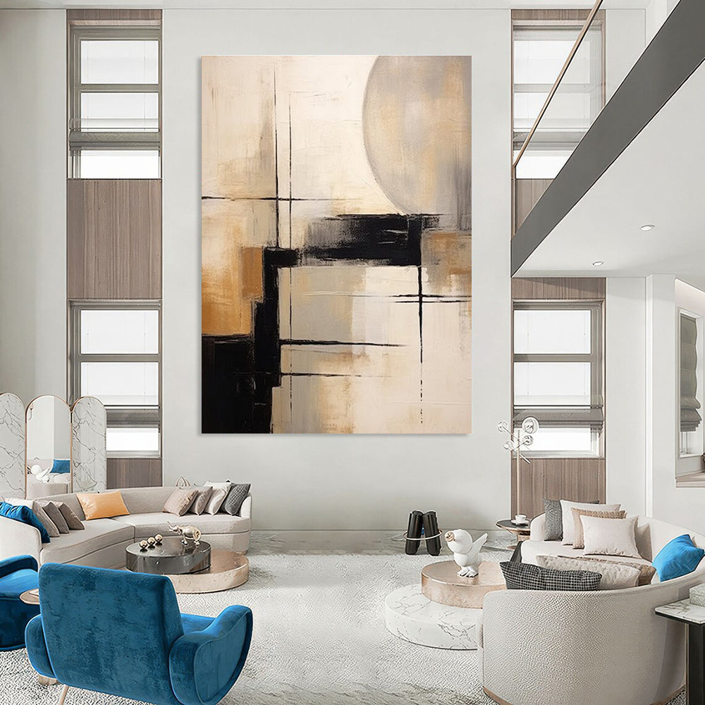 Brown and White Geometric Abstract Painting ADGE356