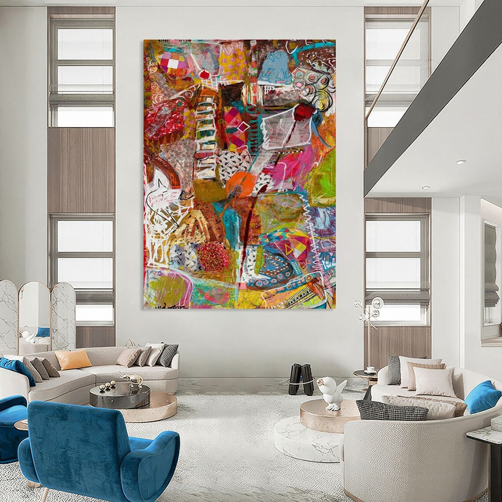 Large Customizable Hand-Painted Abstract Art for Living Room Media Console Back Wall and Entryway Umbrella Stand Interior Wall DLZ1985