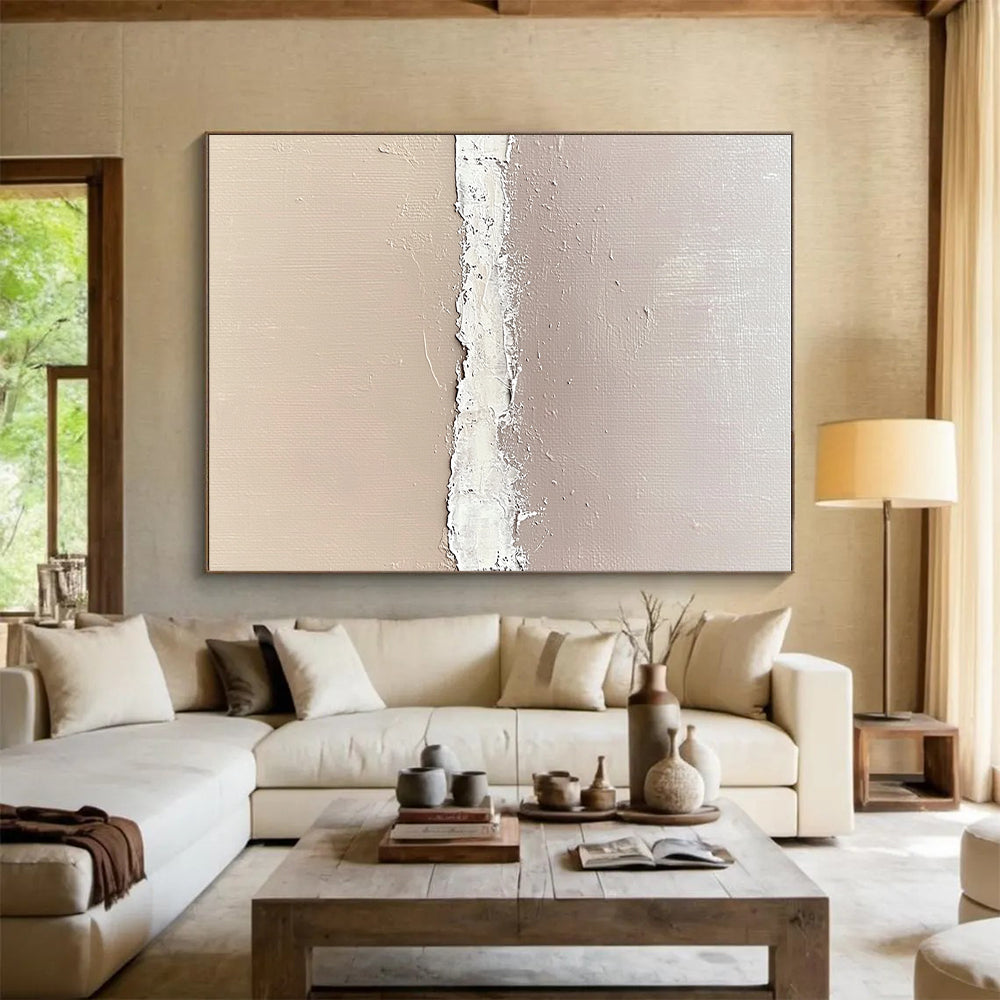 Beige and White Textured Abstract Painting with Horizontal Divide GER067