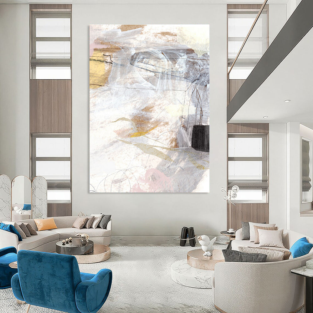 Mixed - media Abstract with Soft Tones and Lines Painting ADGE187