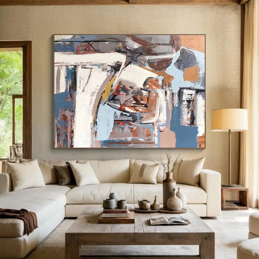 Grey Blue Brown Abstract Shapes Painting THY025