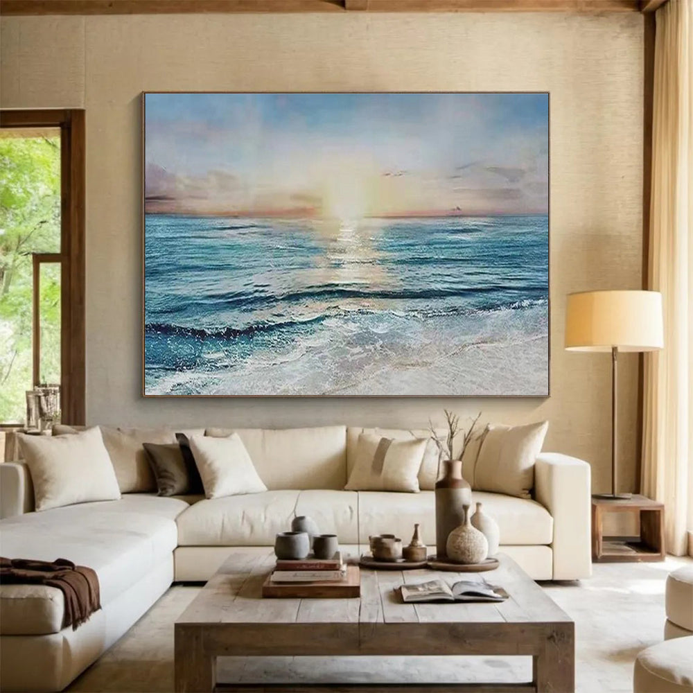 Seaside Sunset Serenity Abstract Painting with Warm Ocean Hues THY260