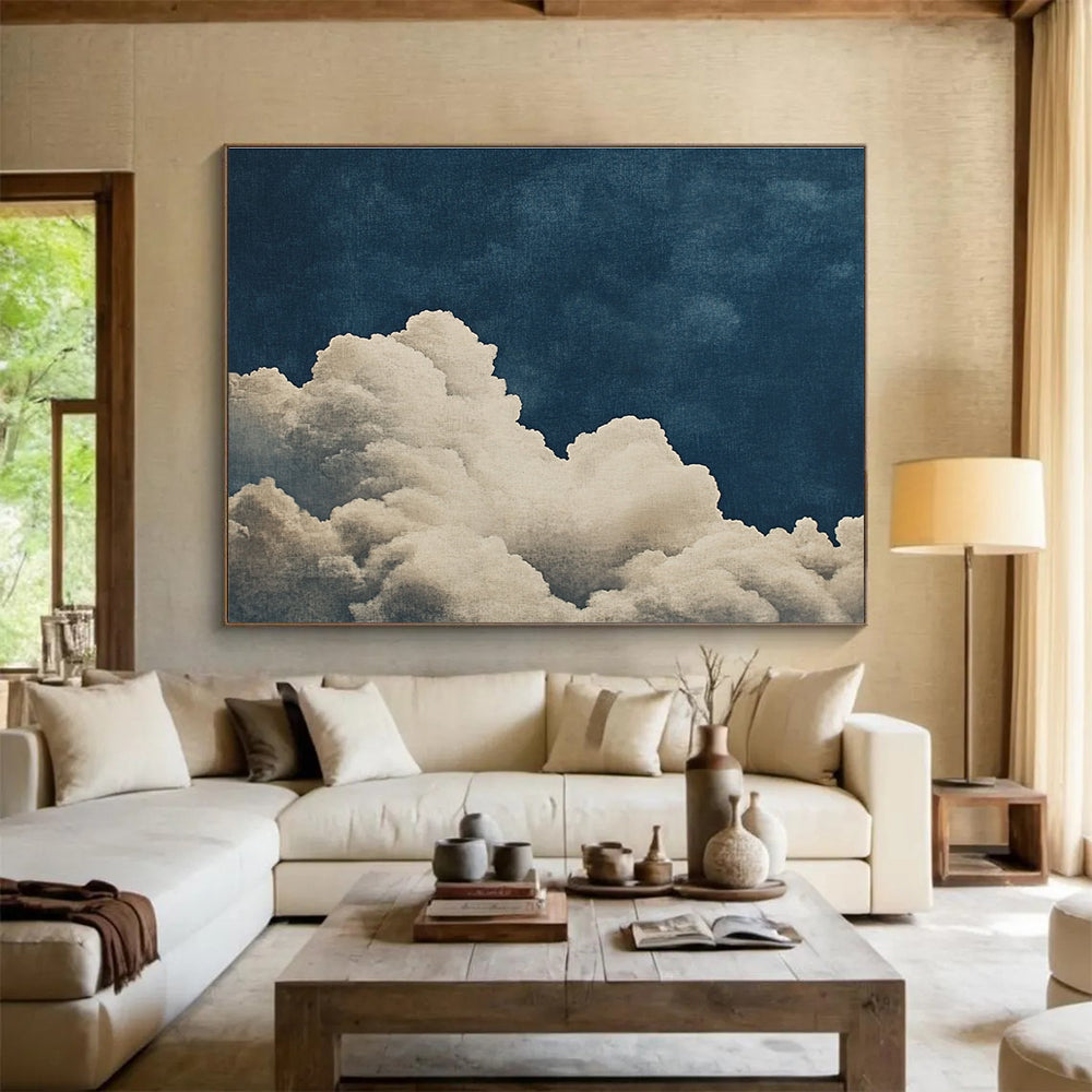 Cloud - Themed Abstract Painting with Navy and White DYP114
