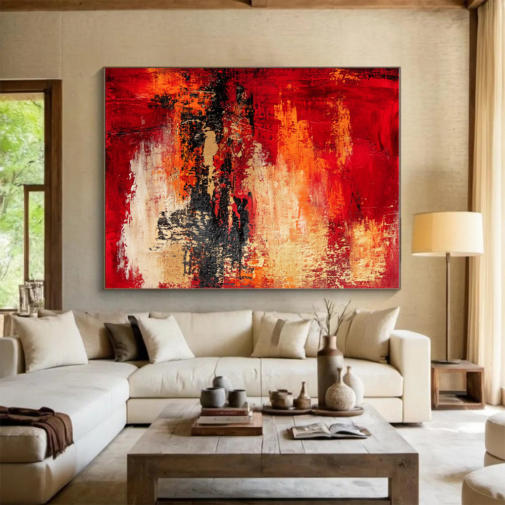 Red Orange Abstract Painting with Textured Layers GER730
