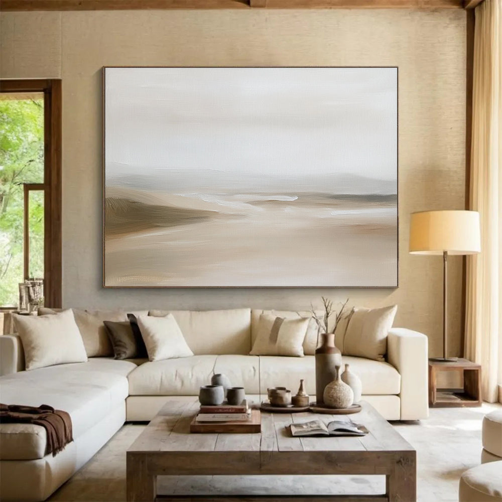 Minimalist Beige Landscape Abstract Painting with Soft Hues DYP592