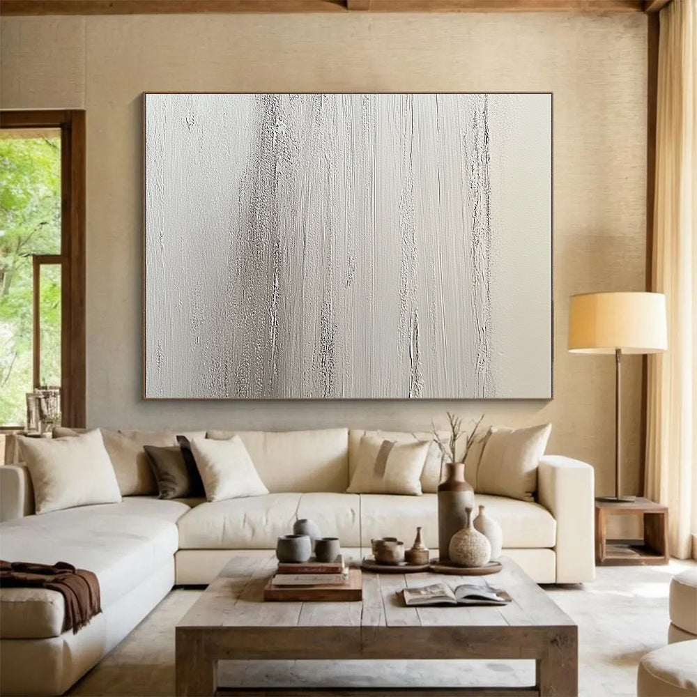 White Textured Abstract Painting with Delicate Patterns GER129