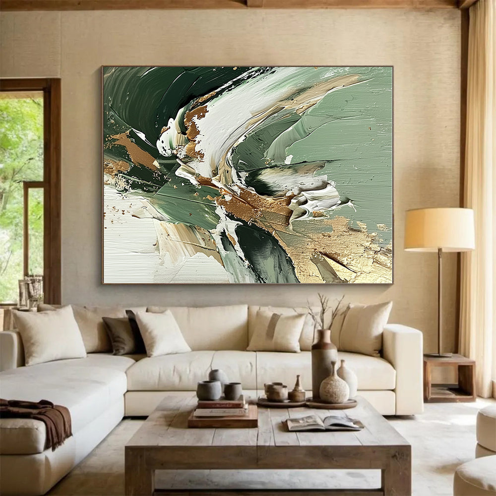 Green Gold Textured Abstract Painting with Luxe Impasto GER536