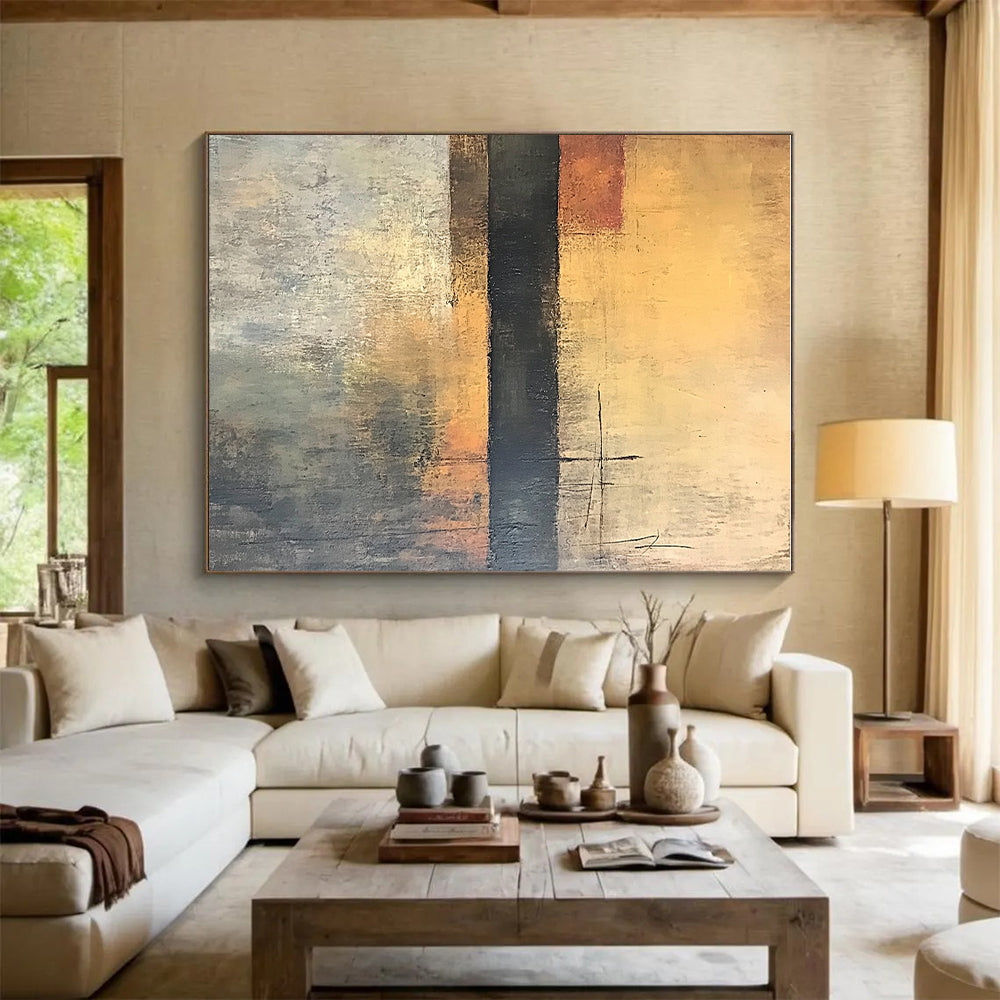 Earth Tone Minimalist Abstract Painting with Subtle Lines GER762