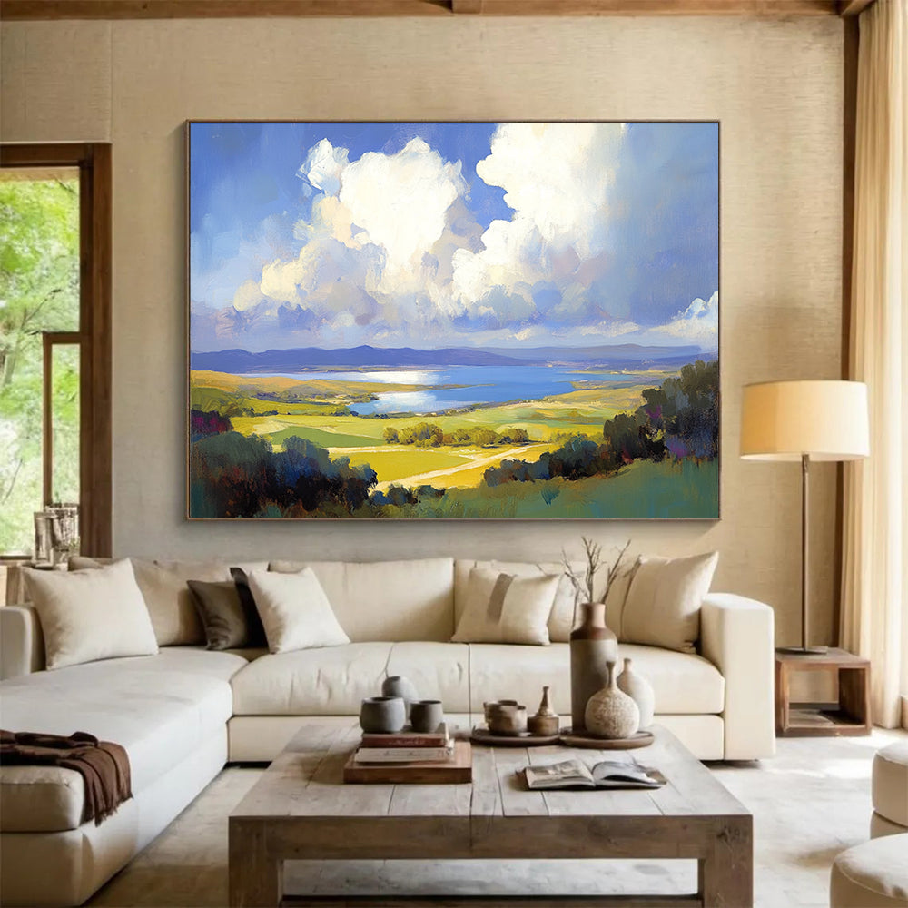 Large abstract painting capturing clouds over the bay area inspired by Gerhartz Sargent and Stats with vibrant colors and dynamic brushwork.SC584