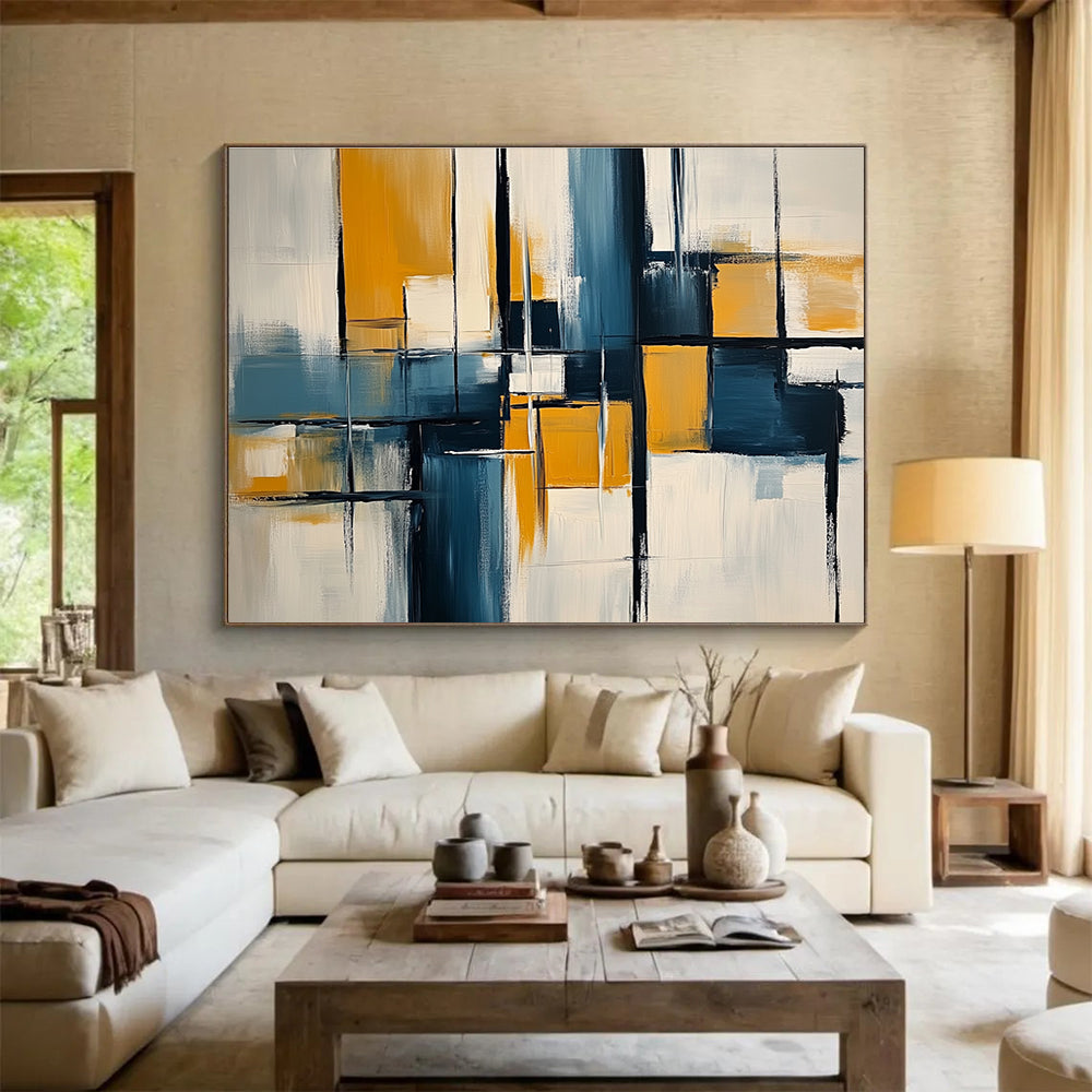 Blue Yellow and Black Abstract Blocks Painting with Dynamic Compositions DYP588