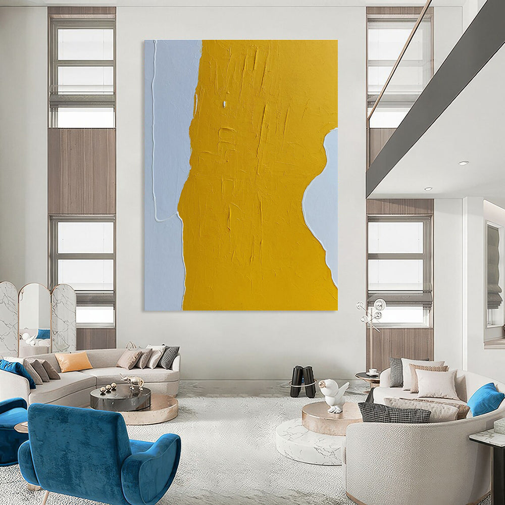 Yellow and White Textured Abstract Painting ADGE351