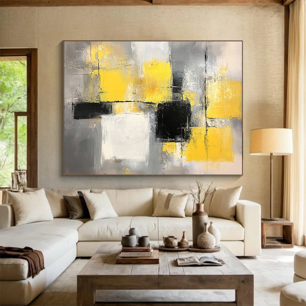 Yellow and Gray Abstract Painting with Geometric Blocks DYP400