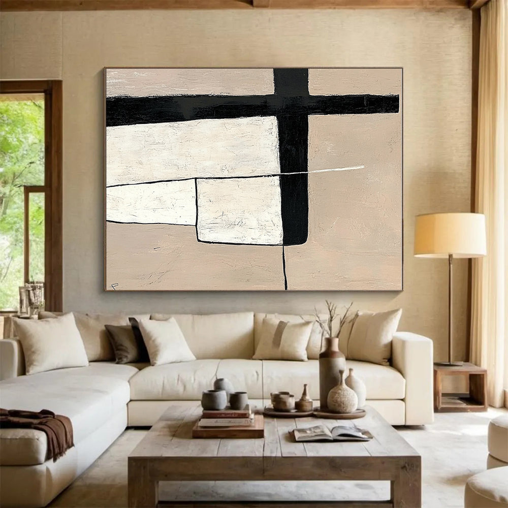 Minimalist Geometric Abstract with Black and Beige GER296