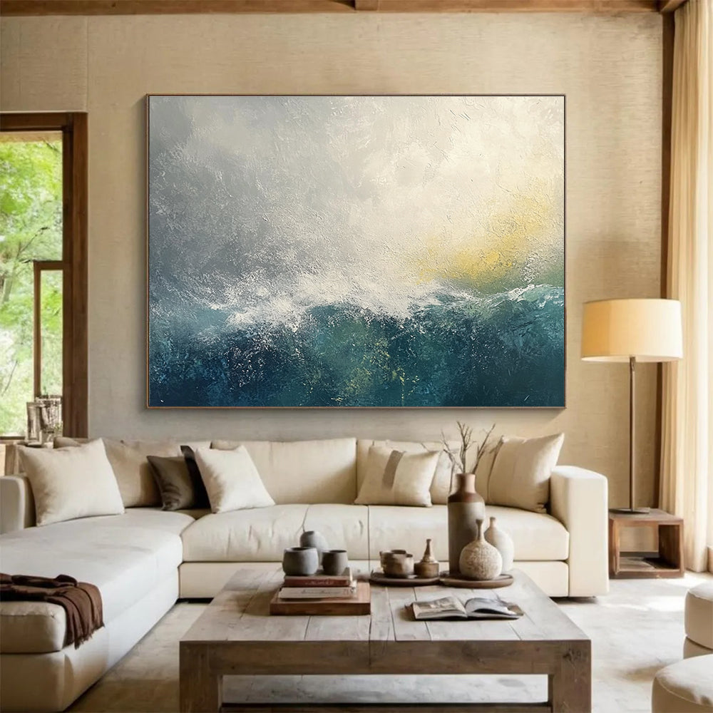 Stormy Sea Abstract Painting with Gray and Blue Hues DYP272