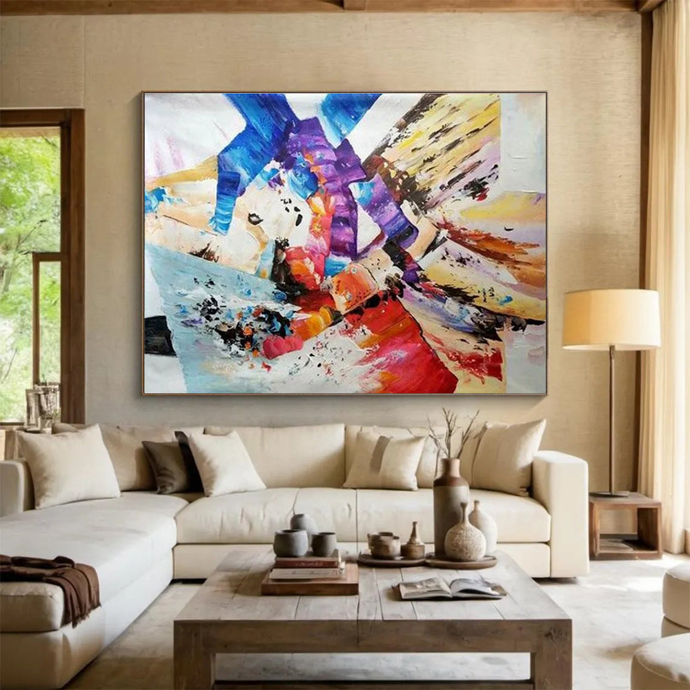 Colorful Geometric Collage Abstract Painting with Mixed Shapes and Hues THY283