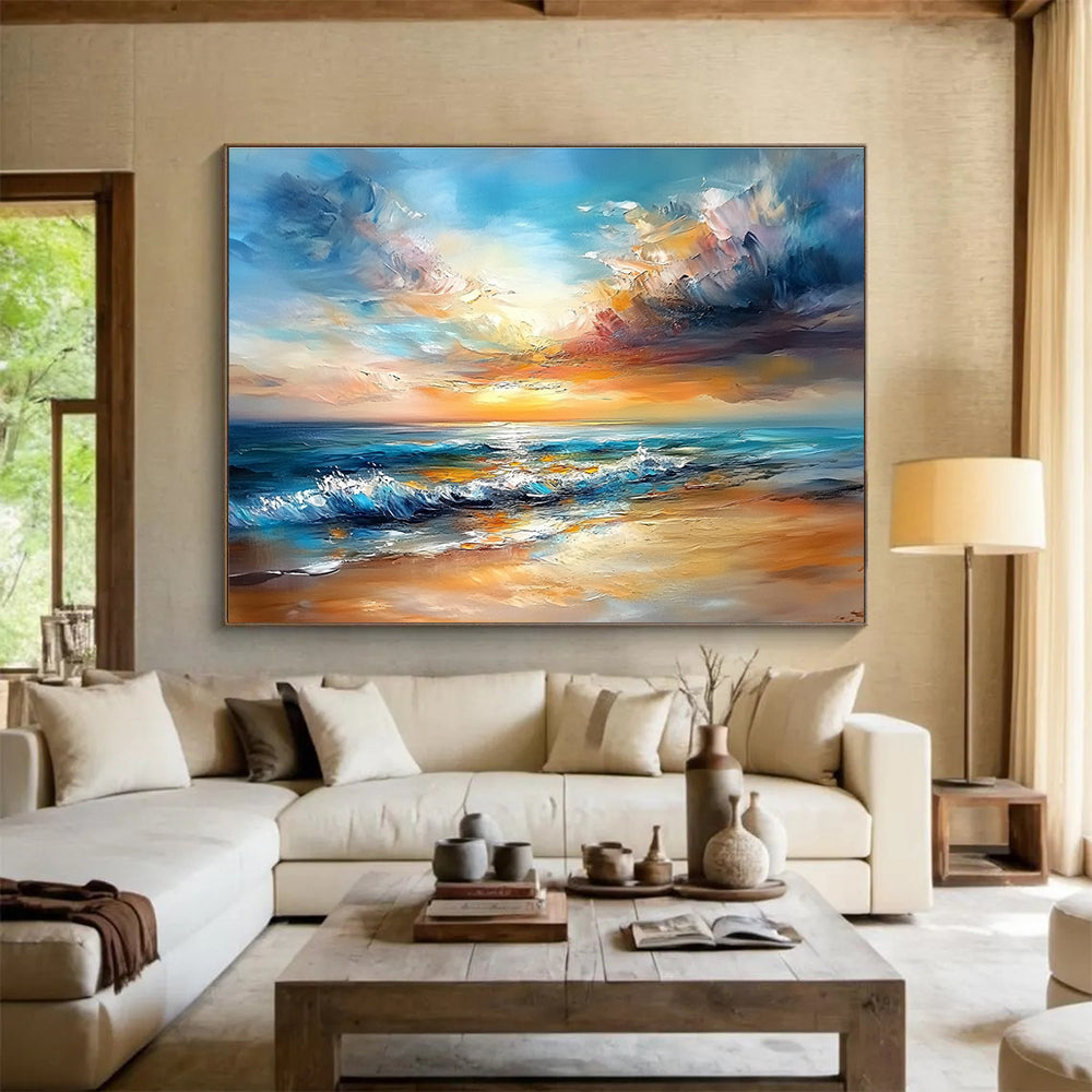 Dynamic Sunset Abstract - Dramatic Ocean Abstract Painting DYP009
