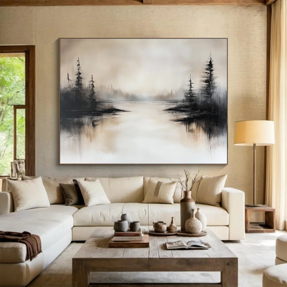Misty Landscape Abstract Painting with Soft Grays and Browns DYP213