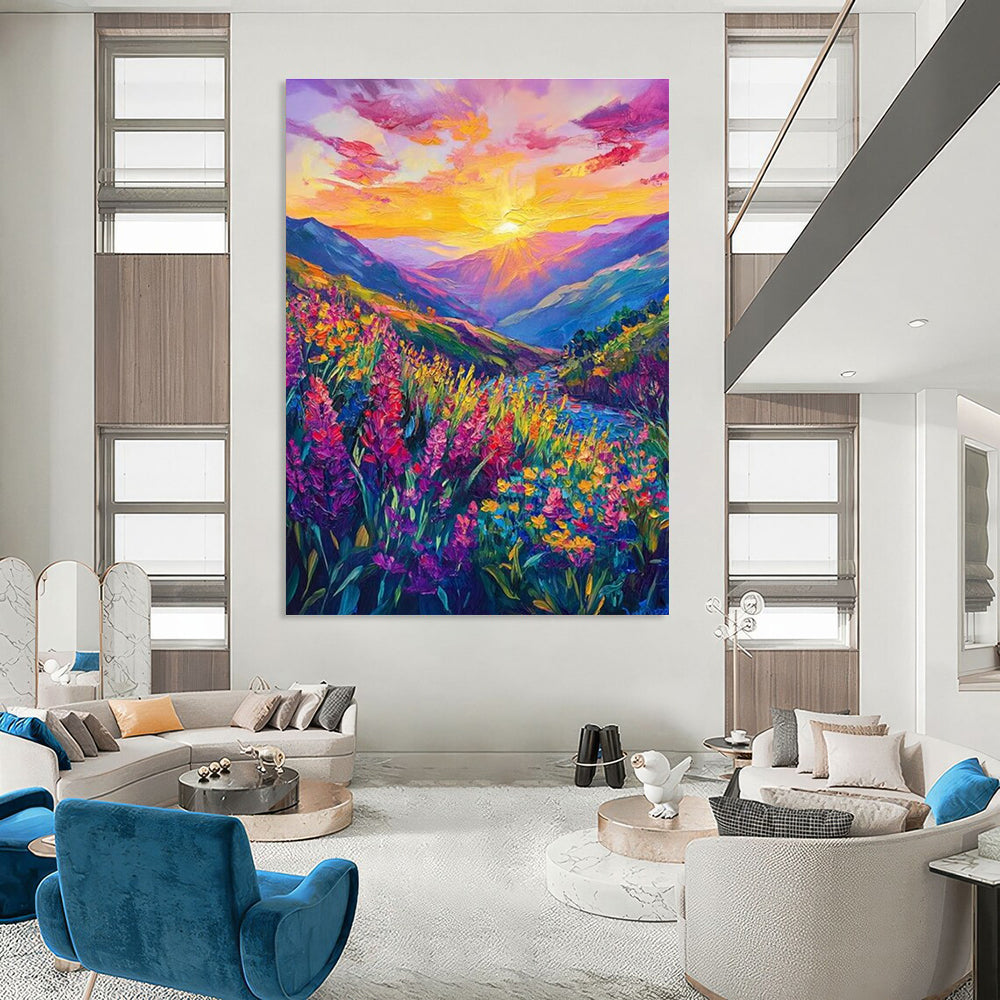 Colorful Mountain Sunset Abstract Painting with Lush Landscapes ADGE526