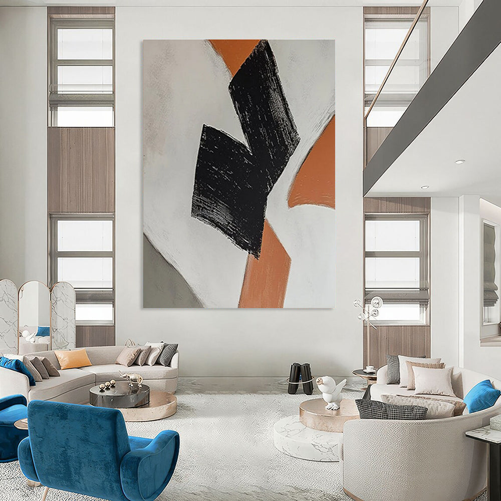 Minimalist Black and Orange Abstract Painting ADGE111