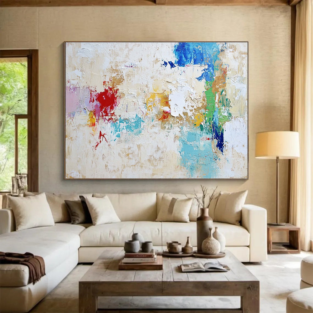 Beige Colorful Abstract Painting with Patchwork Textures DYP384