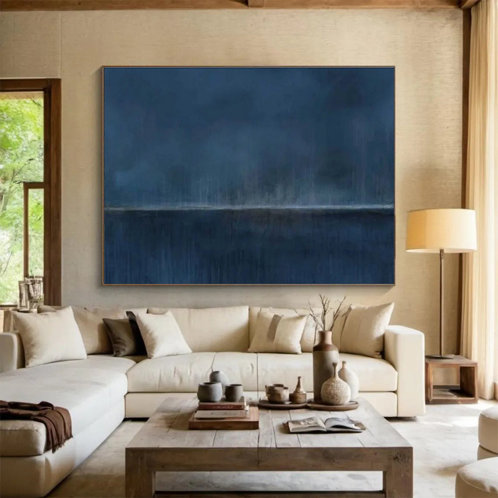 Moody Night Sky Abstract Painting with Deep Blue Tones THY272