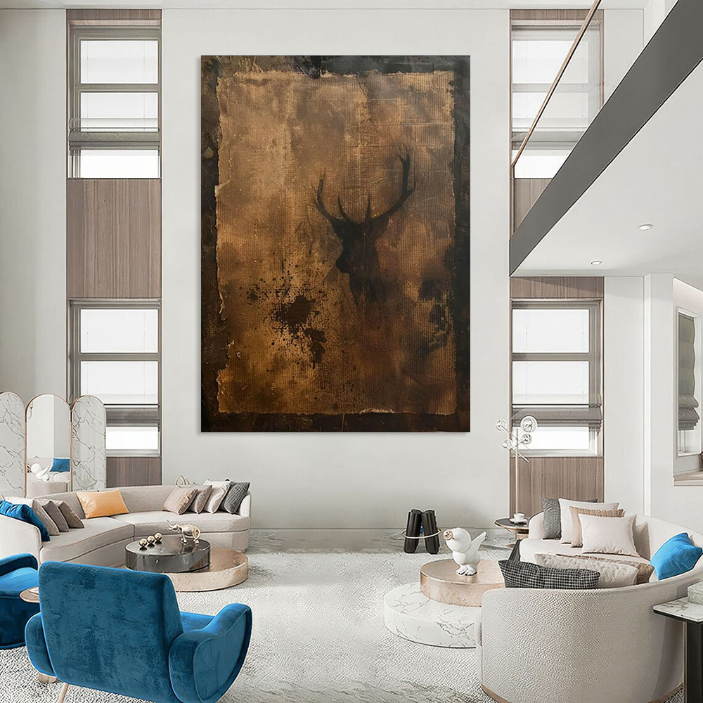 Vintage Deer Silhouette Abstract Painting with Textured Background ADGE475