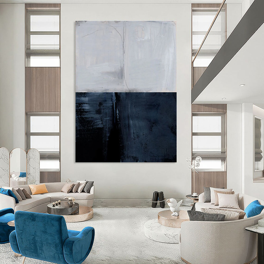 Two - tone Abstract with Gray and Blue Divisions Painting ADGE206