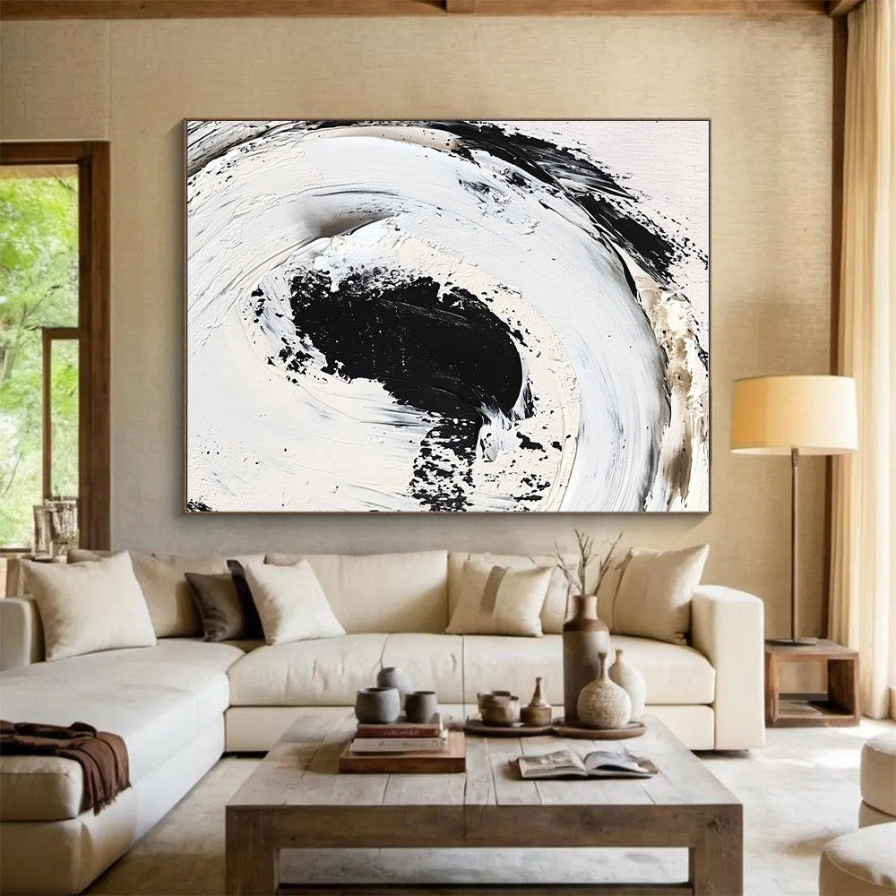 Black and White Textured Abstract Painting with Thick Palette Knife Work GER507