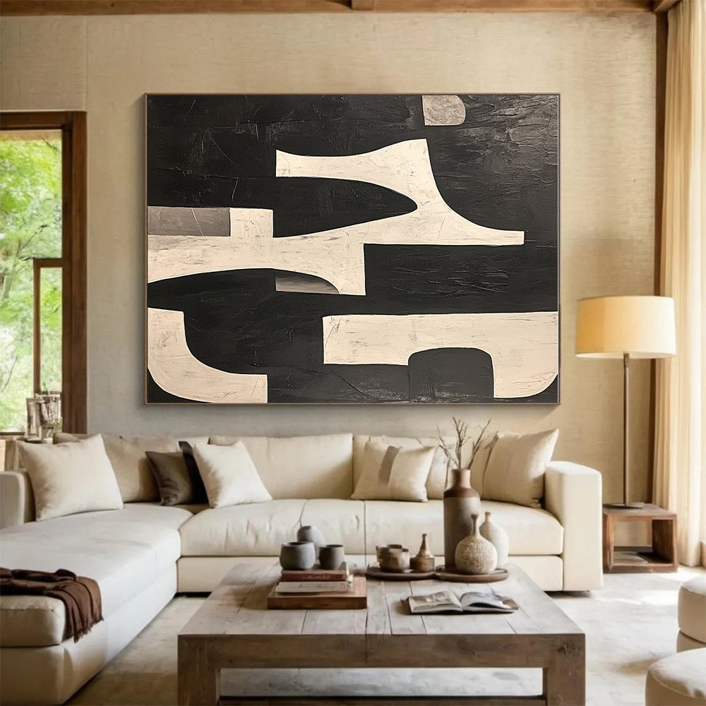 White Geometric Shapes Abstract Painting on Black GER243