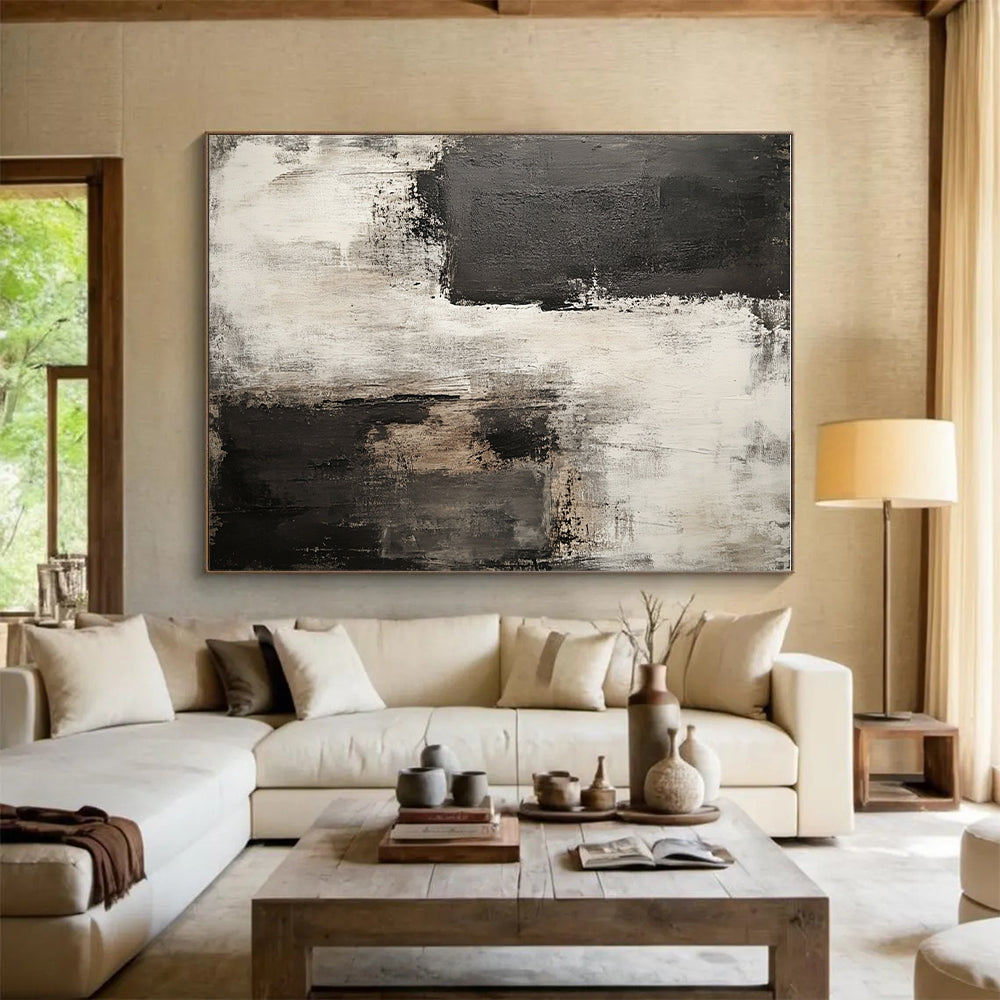 Black White and Gray Abstract Painting with Layered Neutrals GER426