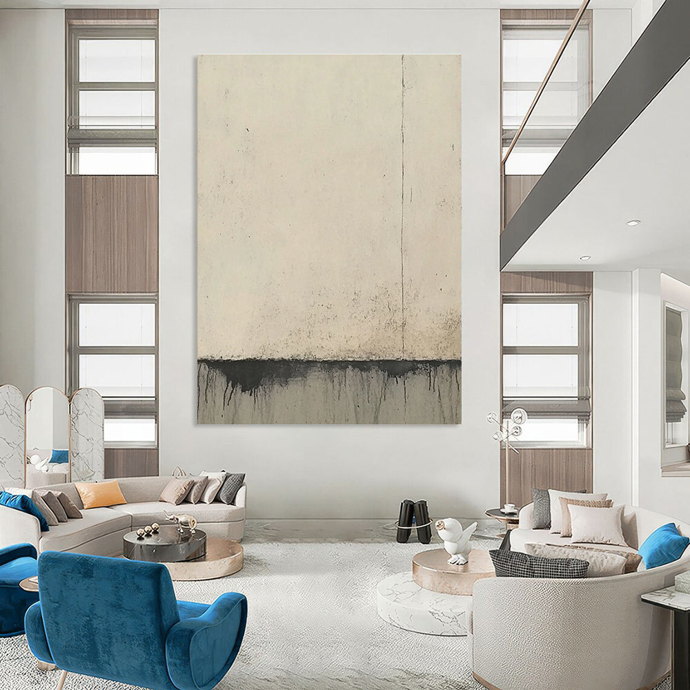 Large Abstract Painting Featuring Concrete Wall Edges In Soft Beige And Gray Tones Evoking Simplicity And Elegance.STSC950