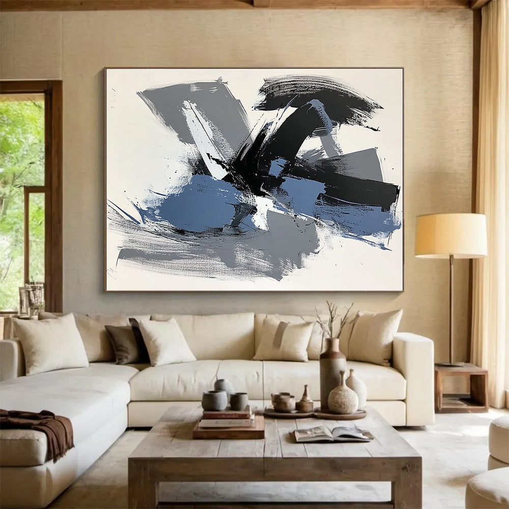 Black Gray Blue Abstract Painting GER824