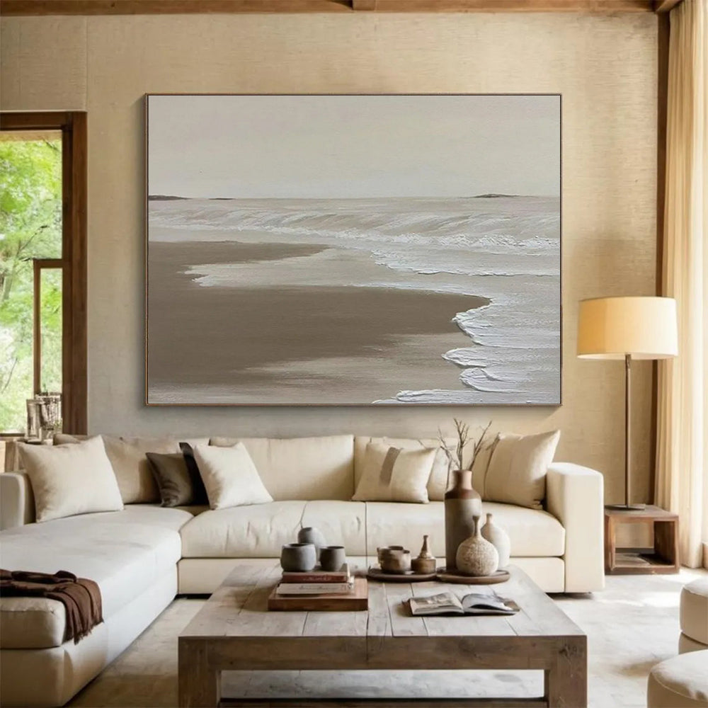 Beige Beach Abstract Painting with Calm, Coastal Tones THY393