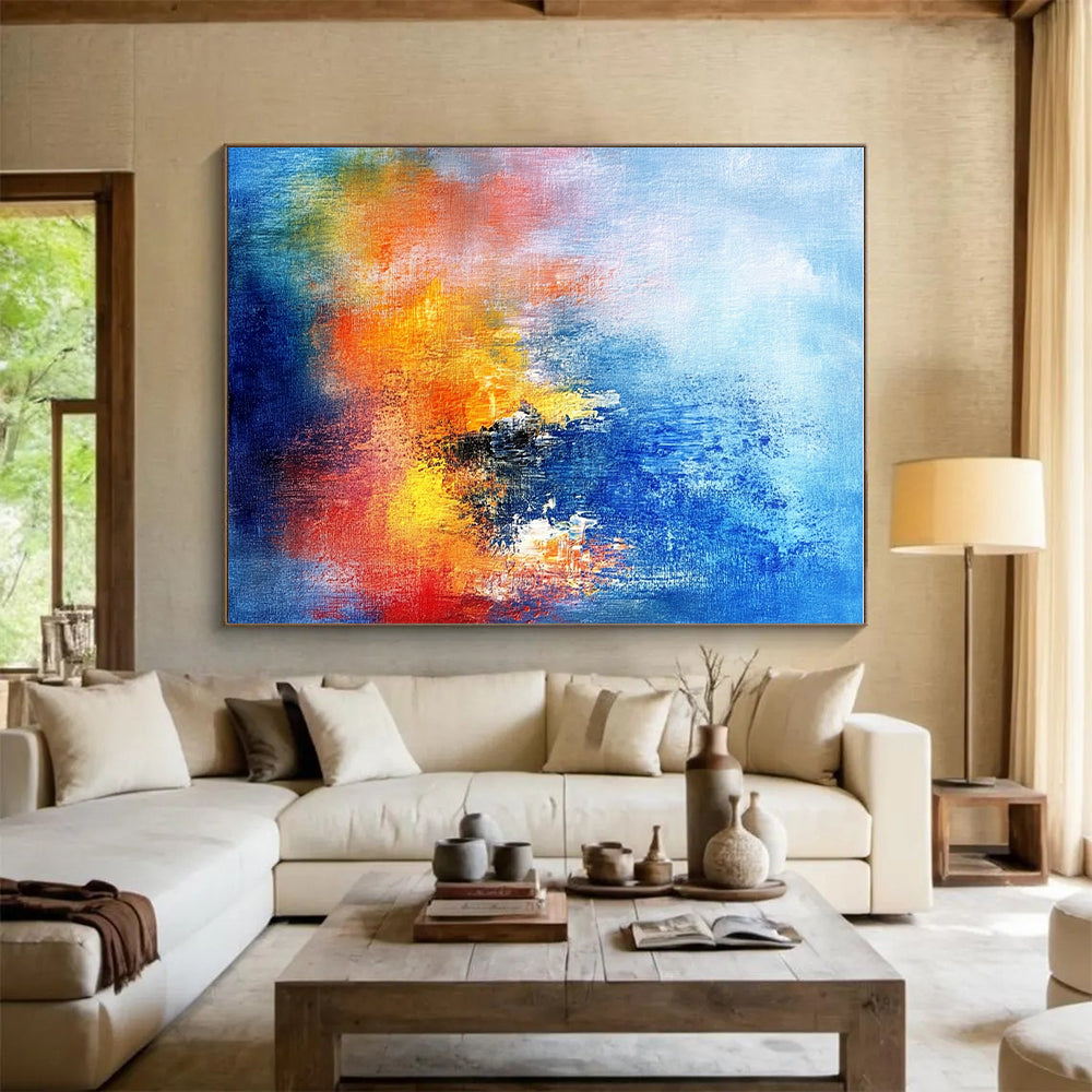 Blue Orange Abstract Painting with Blended Hues GER514