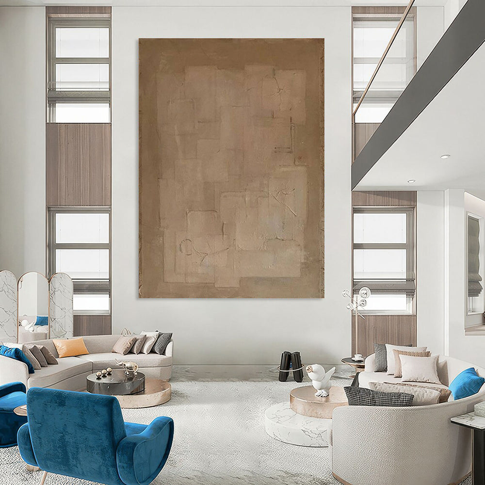 Beige Geometric Abstract Painting with Subtle Textures ADGE334