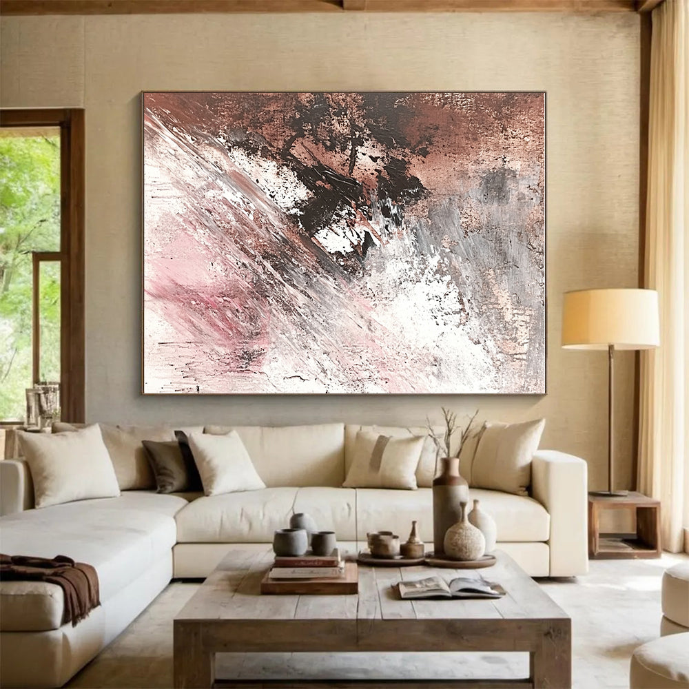 Brown Gray and Pink Abstract Painting with Subtle Drips GER673