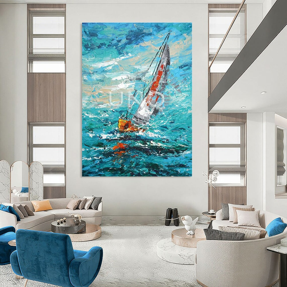 Large Hand-Painted Abstract Painting for Cottage Bedroom Blanket Ladder Side Wall & Hallway Coat Rack Back Wall DLZ1807