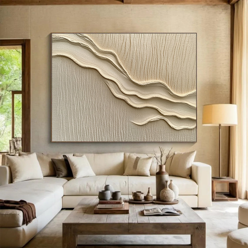 Beige Textured Waves Abstract Painting with Layered Patterns DYP610