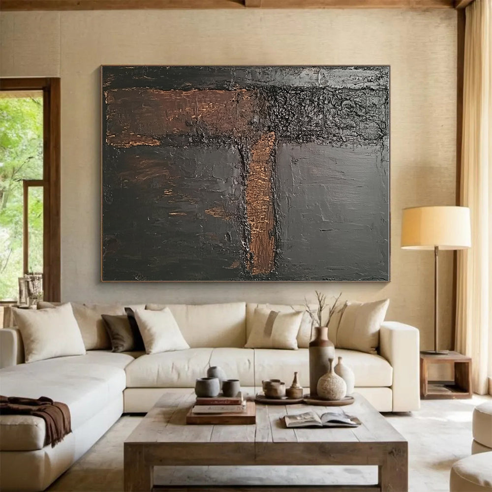 Black and Brown Abstract Painting with Textured Surfaces GER088