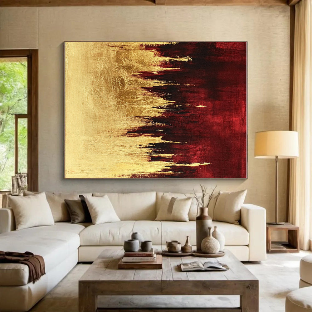 Red Gold Abstract Painting with Dramatic Drips GER729