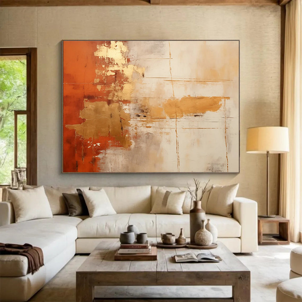 Orange Gold and White Abstract Painting THY093