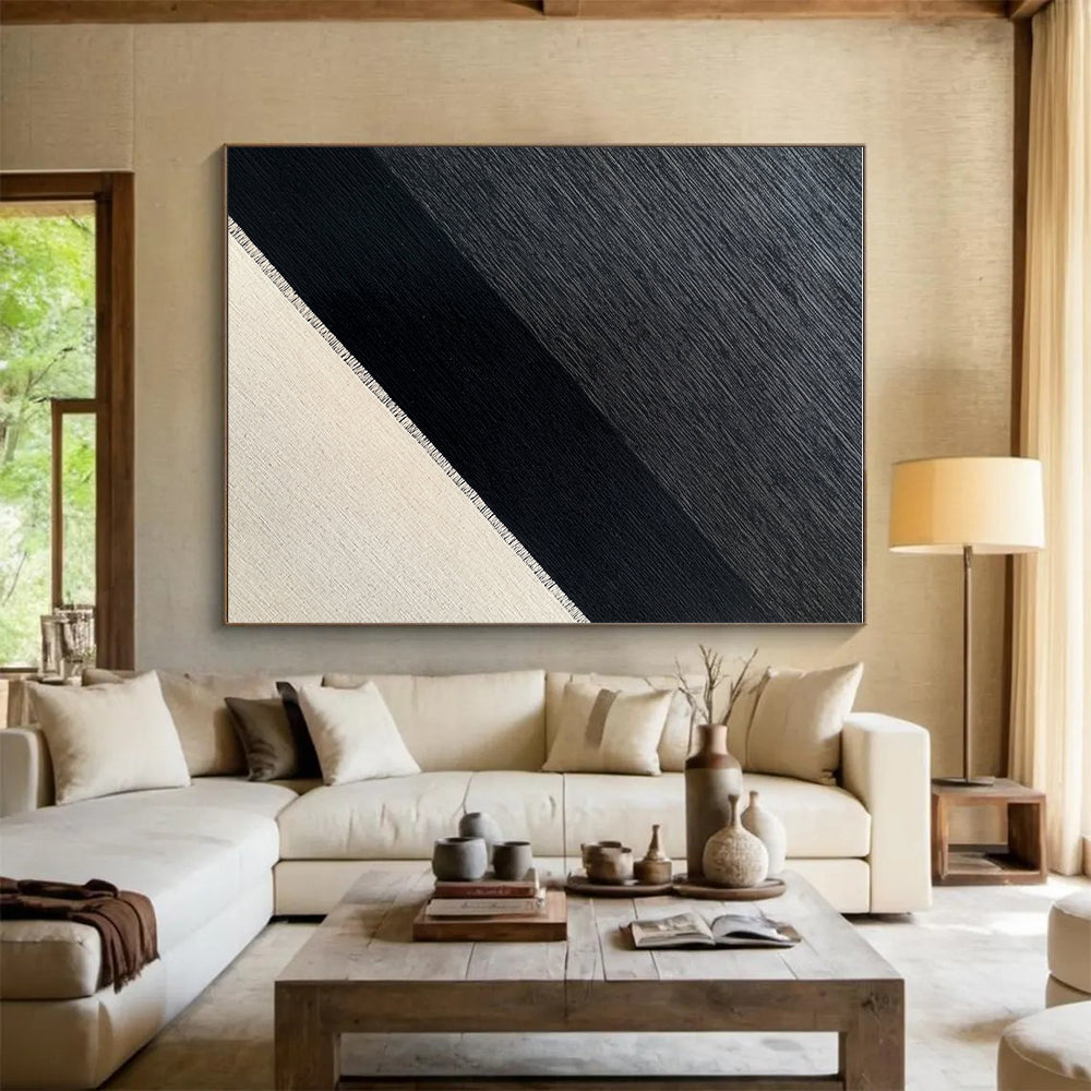 Black and Gray Diagonal Textured Abstract Painting GER215