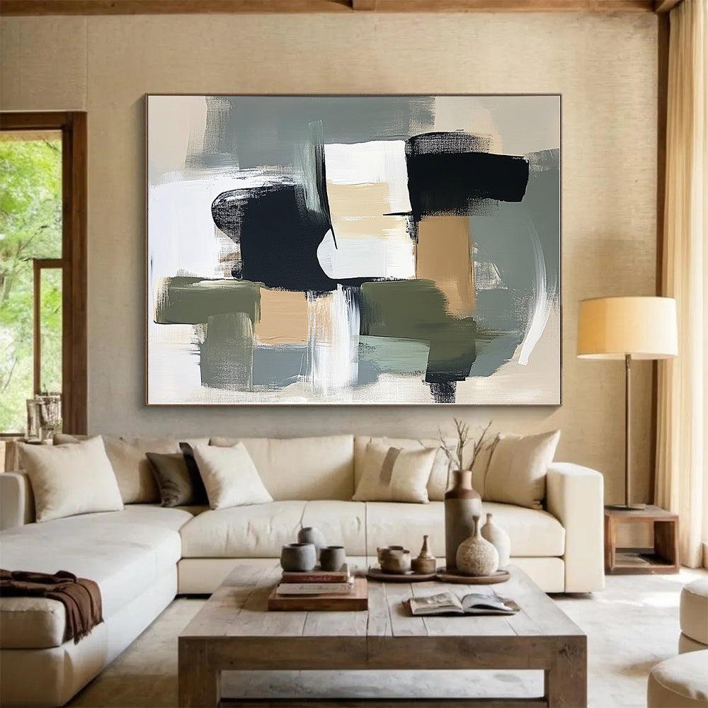 Gray Green and Black Abstract Painting with Bold Brushstrokes GER695