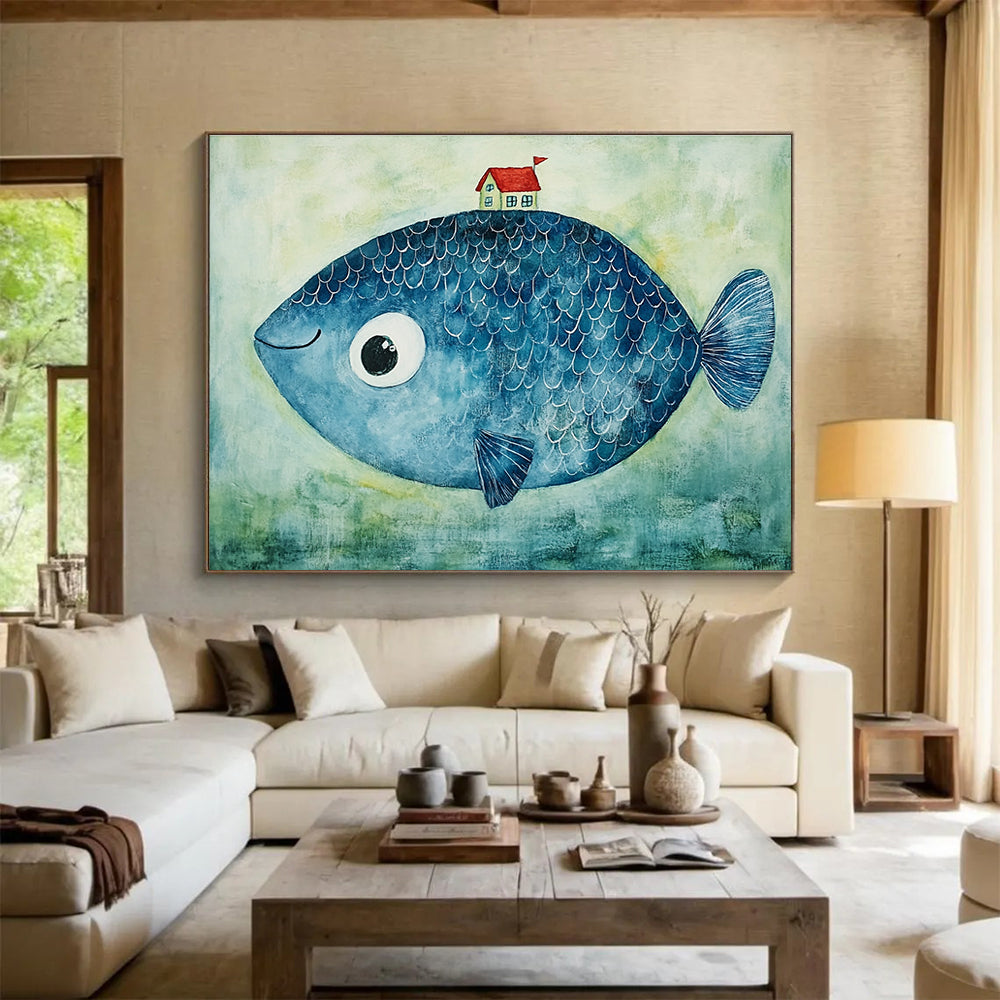 Blue Fish - Whimsical Abstract Painting DYP069