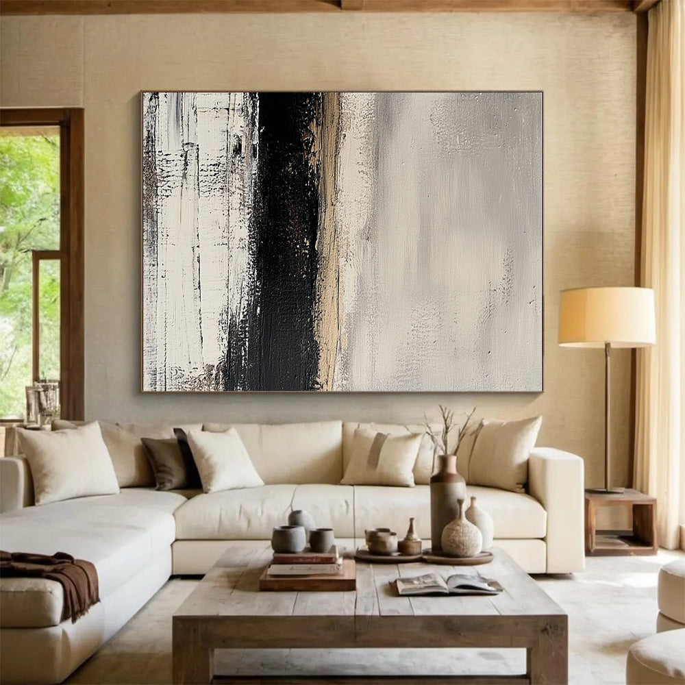 Monochromatic Landscape Abstract with Gray Beige and Black GER344