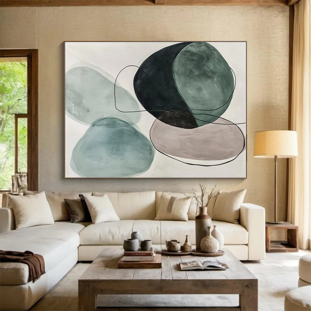 Green Beige Abstract Painting with Minimalist Forms GER734