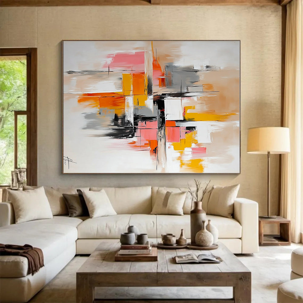 Warm Tone Abstract Painting with Pink Orange and Gray GER687